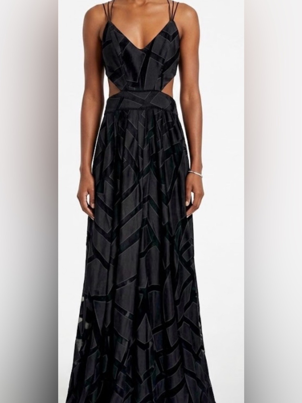 silence + noise Black Geometric Velvet-Accent Maxi Skirt